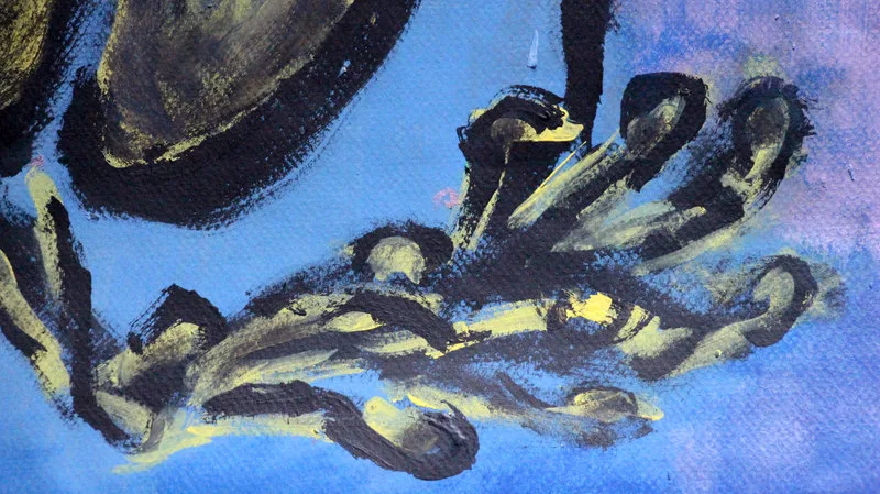 Detail 1 of morbid forebodings triggered by childish landscape, a painting by Yiğit Özen