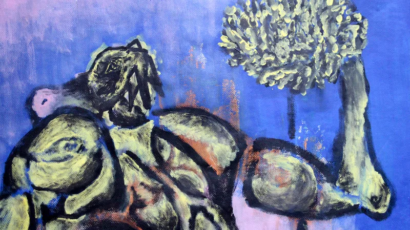 Detail 2 of morbid forebodings triggered by childish landscape, a painting by Yiğit Özen