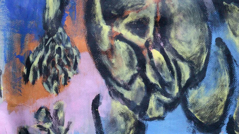 Detail 3 of morbid forebodings triggered by childish landscape, a painting by Yiğit Özen