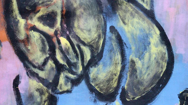 Detail 4 of morbid forebodings triggered by childish landscape, a painting by Yiğit Özen