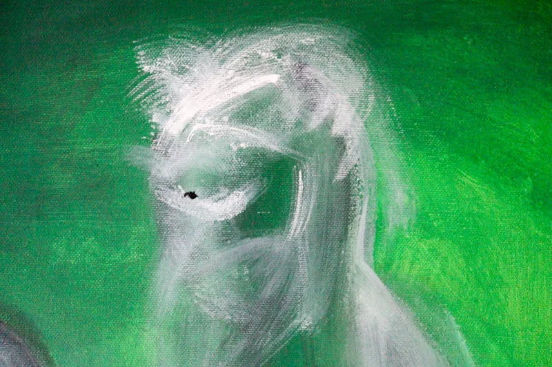 Detail 7 of the family dinner after a night in jaïl, a painting by Yiğit Özen