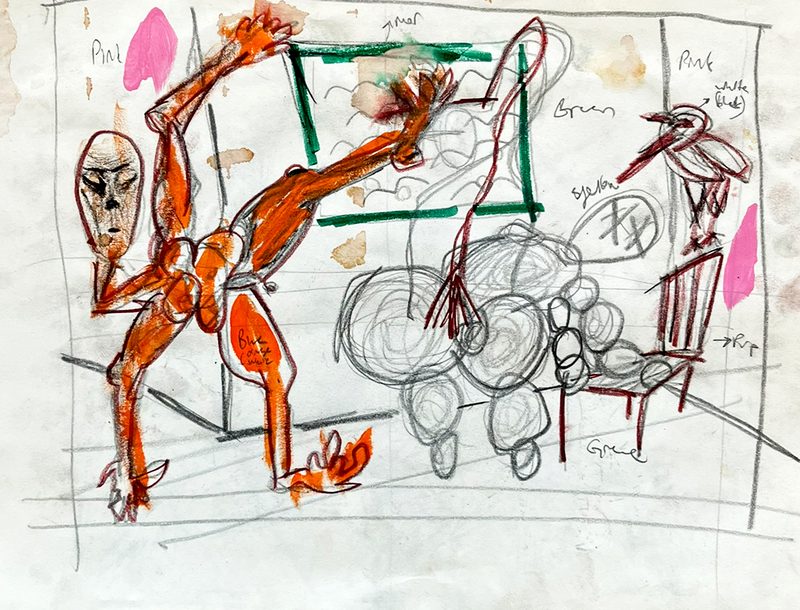 Study in pencil and colour for remixed execution of lucid drowning, a drawing by Yiğit Özen